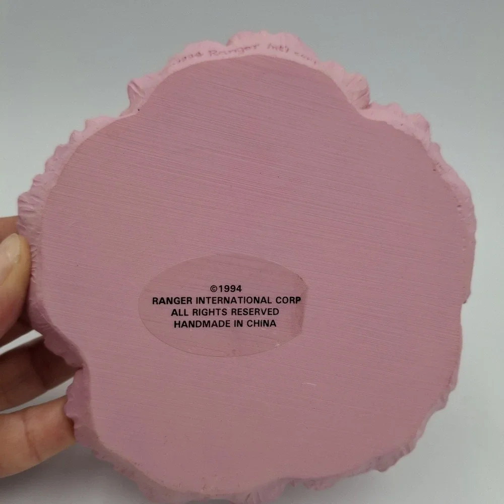 Vtg 1994 Ranger International‎ Pink Flower Trinket Dish Resin Jewelry Tray 5.5